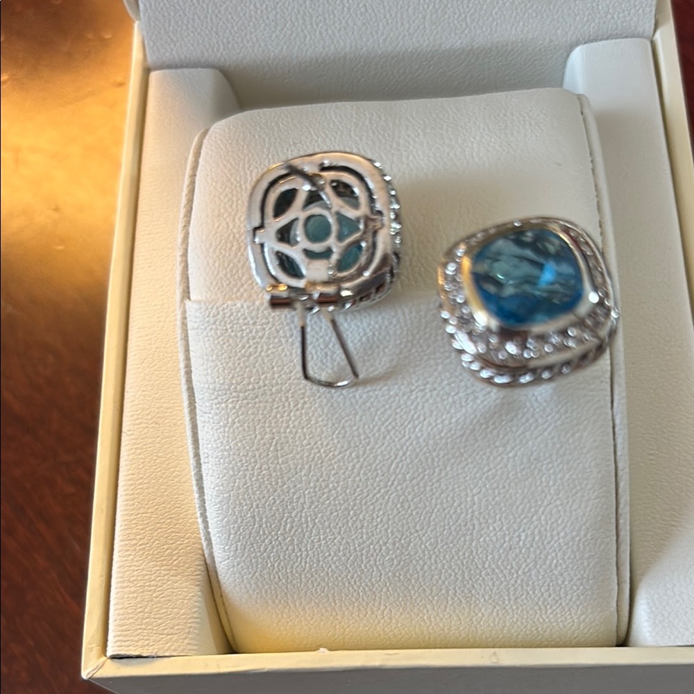 Elegant Silver and faux Blue Topaz Earrings - Picture 2 of 2